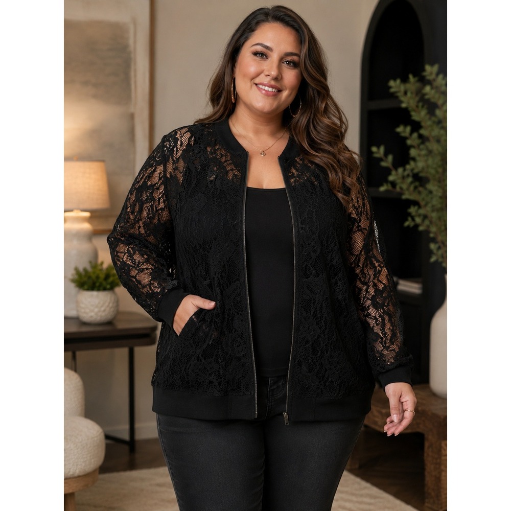 Standards & Practice Bomber Jacket Womens 2X Black Lace Romantic Goth Chic